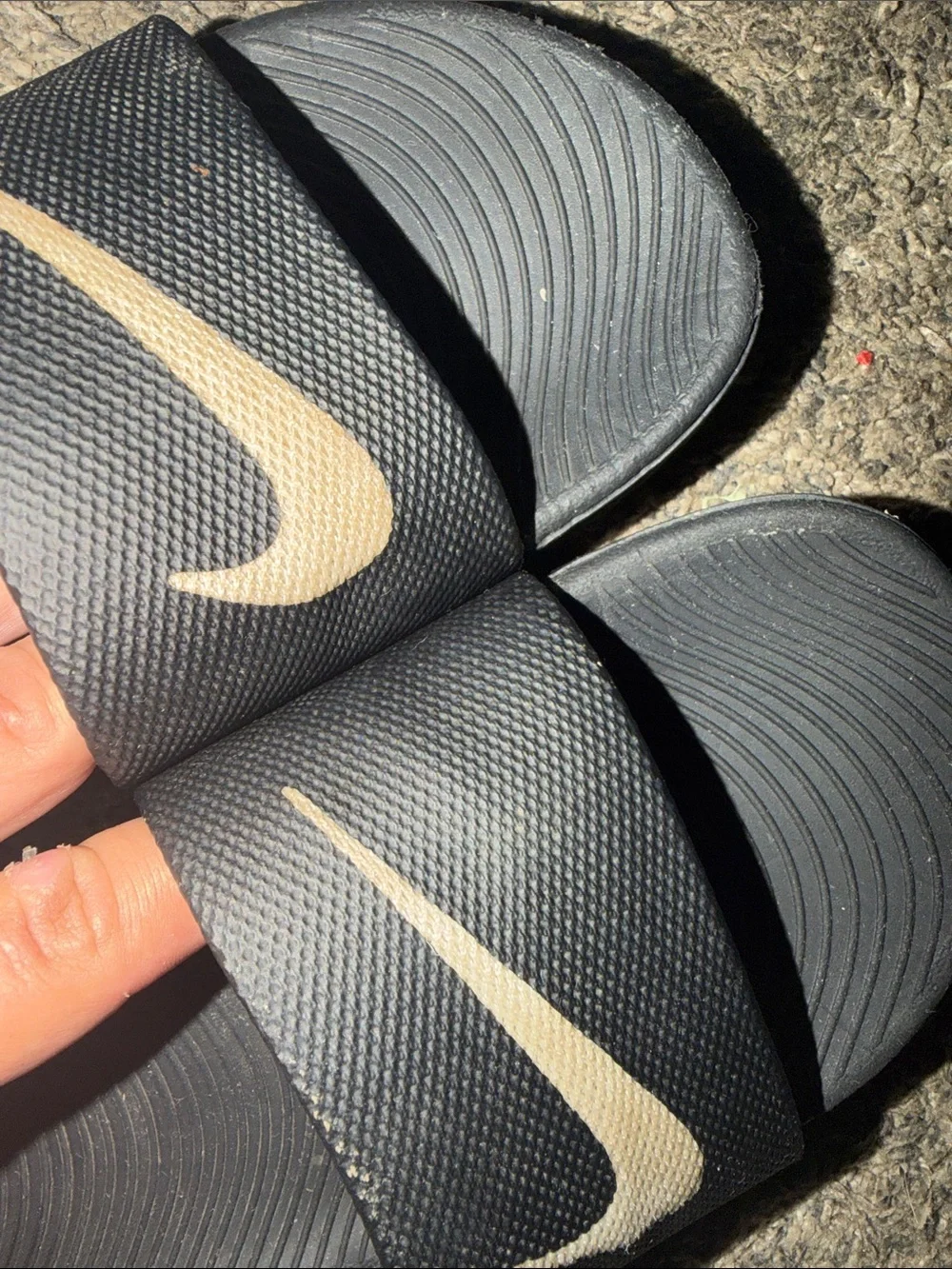 Nike Black Slides with Cream Swoosh